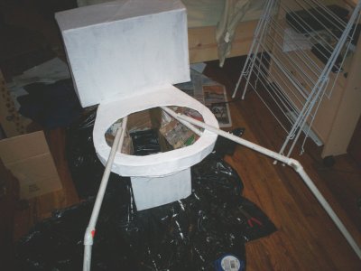 The leg bones connected to the toilet bowl